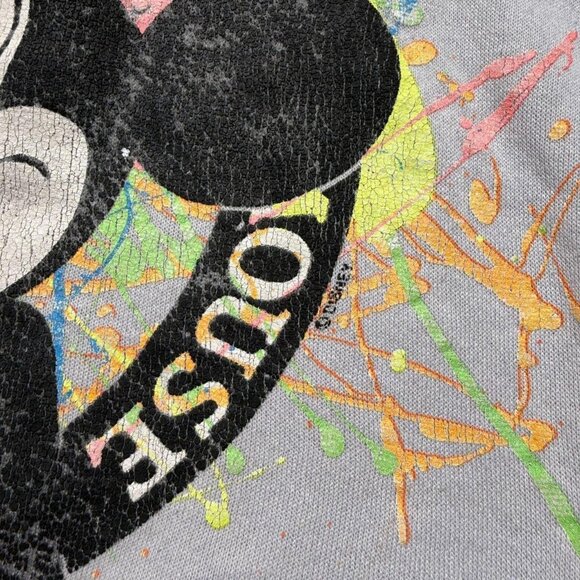 Vintage 80s 90s Disney Minnie Mouse Neon Splatter Cartoon Sweatshirt Size Medium - Picture 3 of 8